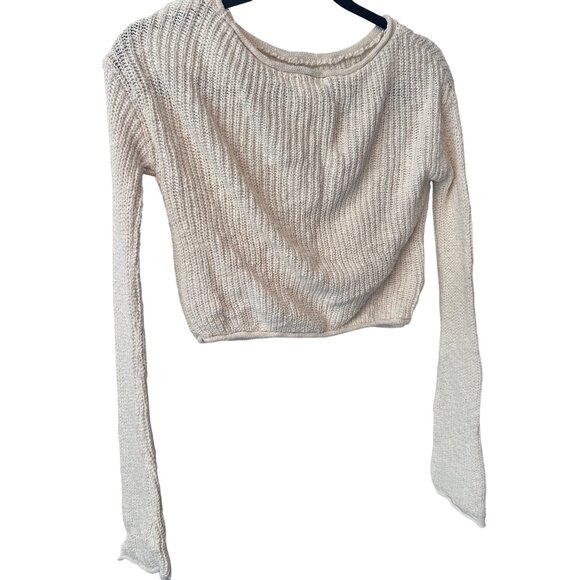 Sugar Moon Womens XS Cream Knit Cropped Sweater 100% Cotton Long Sleeves Lightwe - Picture 2 of 7